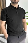 Erkek Desenli Polo Yaka Tişört Siyah Edw460