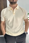Erkek Desenli Polo Yaka Tişört Krem Edw460