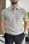 Erkek Desenli Polo Yaka Tişört Gri Edw460