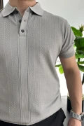Erkek Desenli Polo Yaka Tişört Gri Edw460