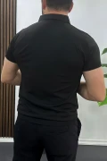 Erkek Açık Yaka Düz Tişört Siyah Edw461