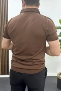 Erkek Açık Yaka Düz Tişört Kahverengi Edw461