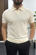 Erkek Açık Yaka Düz Tişört Krem Edw461