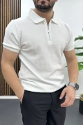 Erkek Nokta Desenli Polo Yaka Tişört Beyaz Edw462