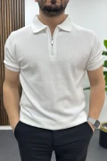 Erkek Nokta Desenli Polo Yaka Tişört Beyaz Edw462