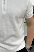 Erkek Nokta Desenli Polo Yaka Tişört Beyaz Edw462