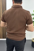 Erkek Nokta Desenli Polo Yaka Tişört Kahverengi Edw462