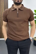 Erkek Nokta Desenli Polo Yaka Tişört Kahverengi Edw462