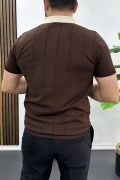 Erkek Yaka Detaylı Tişört Kahverengi Edw463