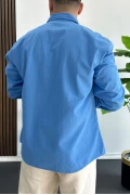 Erkek Pamuklu Keten Görünümlü Gömlek Mavi Edw444