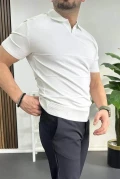 Erkek Açık Yaka Bloklu Tişört Beyaz Edw237