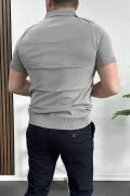 Erkek Açık Yaka Bloklu Tişört Gri Edw237