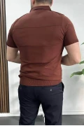 Erkek Açık Yaka Bloklu Tişört Kiremit Edw237