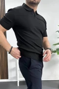 Erkek Açık Yaka Bloklu Tişört Siyah Edw237