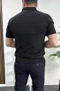 Erkek Açık Yaka Bloklu Tişört Siyah Edw237