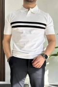 Erkek Açık Yaka Çizgli Tişört Beyaz Edw236