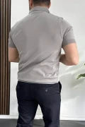 Erkek Açık Yaka Çizgli Tişört Gri Edw236