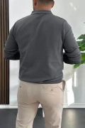 Erkek Açık Yaka Düz Desen Normal Kalıp Kazak Füme Edw423