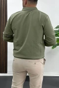 Erkek Açık Yaka Düz Desen Normal Kalıp Kazak Haki Edw423