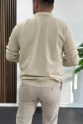 Erkek Açık Yaka Düz Desen Normal Kalıp Kazak Krem Edw423