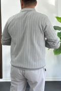 Erkek Açık Yaka Normal Kalıp Kazak Gri Edw412