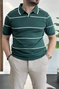 Erkek Açık Yaka Yan Çizgili Tişört Koyu Yeşil Edw259