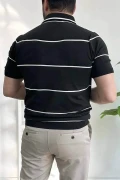 Erkek Açık Yaka Yan Çizgili Tişört Siyah Edw259