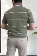 Erkek Açık Yaka Yan Çizgili Tişört Yeşil Edw259