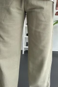 Erkek Beli Düğmeli Baggy Kalıp Pileli Pantolon Yeşil Edw357