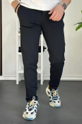 Erkek Beli Düğmeli Dar Paça Jogger Pantolon Lacivert Edw224