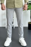 Erkek Beli Düğmeli Pamuklu Dar Kalıp Pantolon Gri Edw364