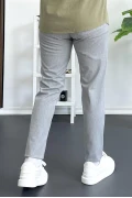 Erkek Beli Düğmeli Pamuklu Dar Kalıp Pantolon Gri Edw364