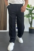 Erkek Beli Düğmeli Rahat Kalıp Yazlık Pantolon Siyah Edw393