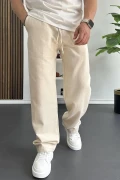 Erkek Beli Lastikli Baggy Kalıp Pantolon Krem Edw356