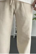 Erkek Beli Lastikli Baggy Kalıp Pantolon Krem Edw356