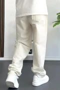 Erkek Beli Lastikli Baggy Rahat Pantolon Krem Edw359