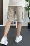 Erkek Beli Lastikli Cepli Şort Krem Edw388