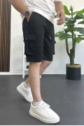 Erkek Beli Lastikli Cepli Şort Siyah Edw388