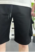 Erkek Beli Lastikli Cepli Şort Siyah Edw388