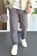 Erkek Beli Lastikli Gofre Kumaş Jogger Pantolon Füme Edw358
