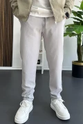 Erkek Beli Lastikli Gofre Kumaş Jogger Pantolon Gri Edw358
