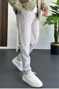Erkek Beli Lastikli Gofre Kumaş Jogger Pantolon Gri Edw358
