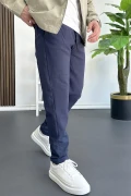 Erkek Beli Lastikli Gofre Kumaş Jogger Pantolon Lacivert Edw358