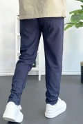 Erkek Beli Lastikli Gofre Kumaş Jogger Pantolon Lacivert Edw358