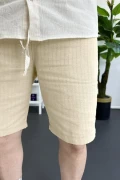Erkek Beli Lastikli Keten Kumaş Şort Krem Edw370