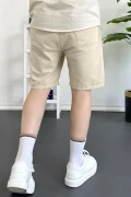 Erkek Beli Lastikli Keten Kumaş Şort Krem Edw370