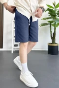 Erkek Beli Lastikli Keten Kumaş Şort Lacivert Edw370