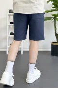 Erkek Beli Lastikli Keten Kumaş Şort Lacivert Edw370