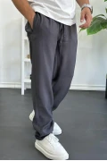 Erkek Beli Lastikli Modal Kumaş Rahat Kesim Pantolon Füme Edw396