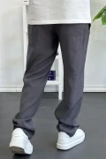 Erkek Beli Lastikli Modal Kumaş Rahat Kesim Pantolon Füme Edw396